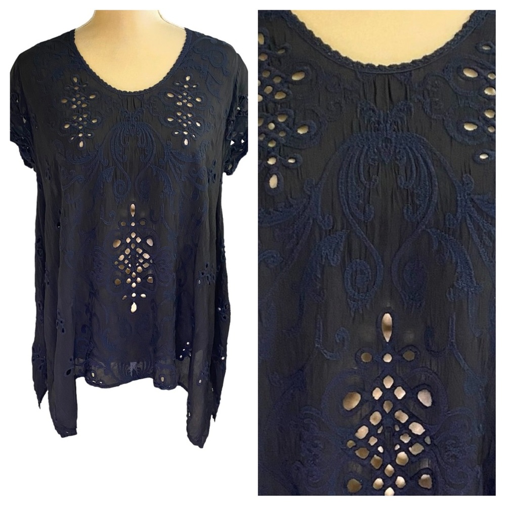 Johnny Was Short Sleeve Eyelet Top